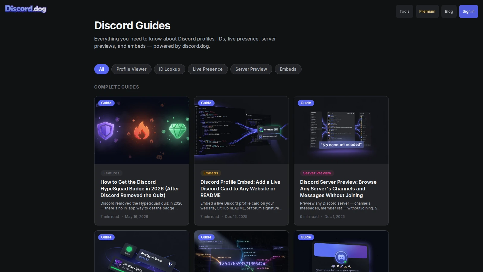 Discord.dog guides and article listing