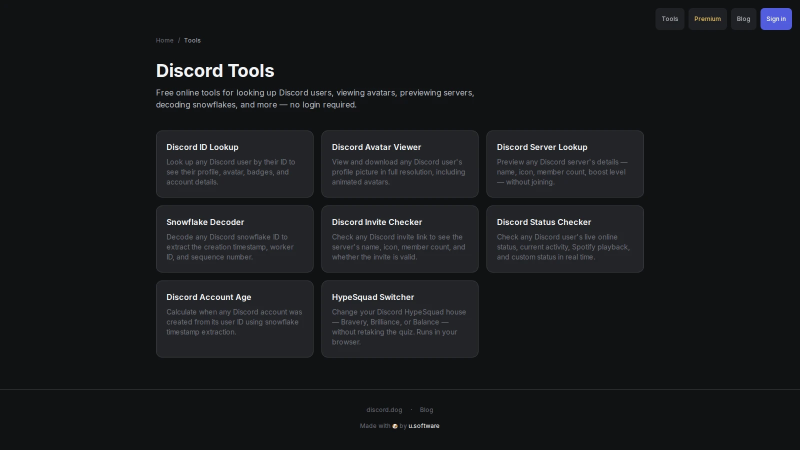 Discord.dog free tools for profiles, servers, invites, and snowflakes